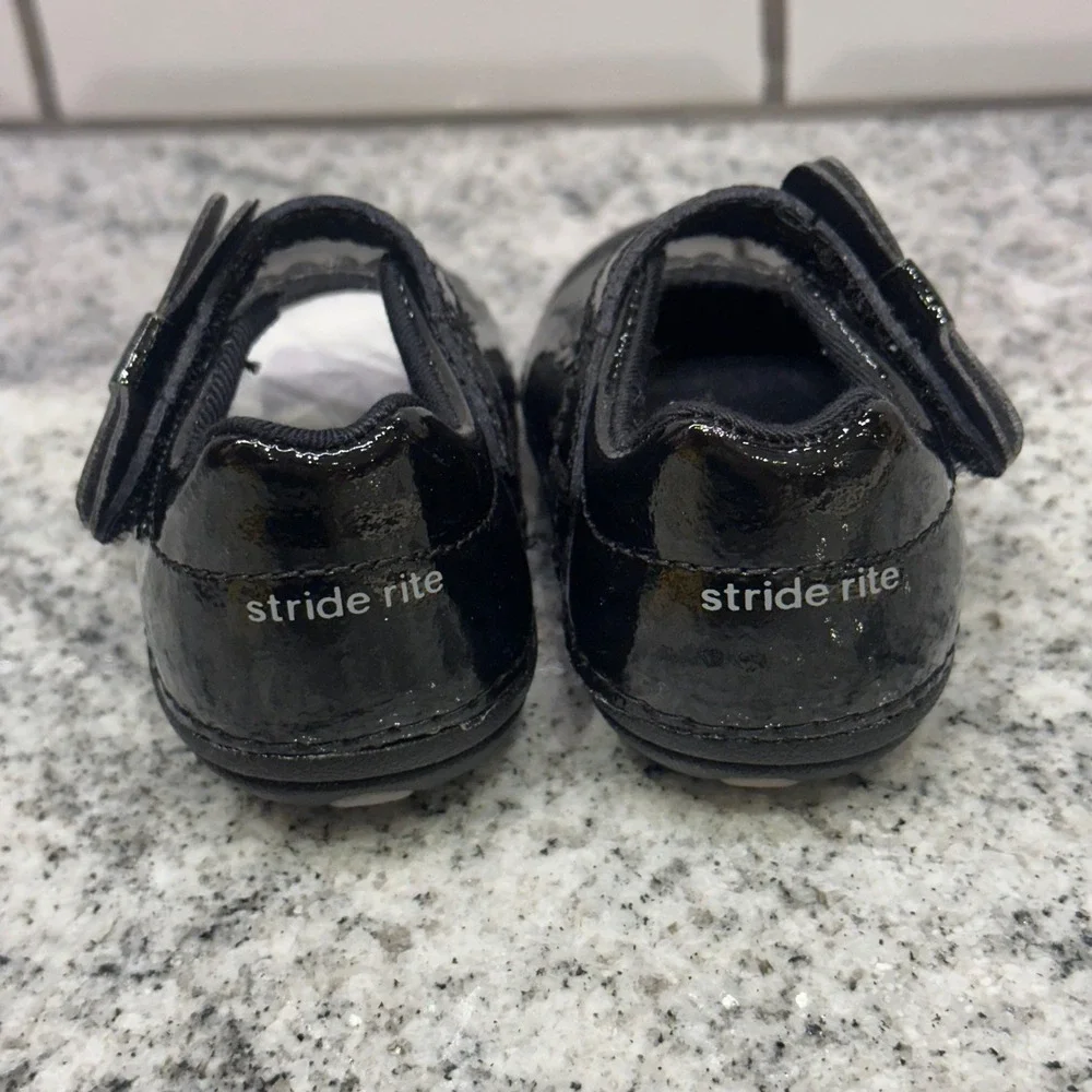 Stride Rite SM Makayla Black Patent Mary Jane Bow Toddler‎ Girls Shoes Size 3M